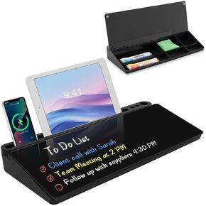 Desktop Glass Whiteboard with Storage, Desk Board with Computer Keyboard Stand, White Dry Erase Board with Drawers for Home, School, Office Desk Organizers and Accessories - Black