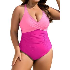 B2prity One Piece Swimsuit for Women Tummy Control Plus Size Bathing Suit Ruched Swim Suit V Neck Criss Cross Swimwear