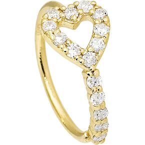 20G 14K Gold Heart Half-eternity Nose Ring, 0.17ctw Diamond Nose Hoop, Twist-open 5/16"(8mm) Nose Ring, April Birthstone Hoop Unisex
