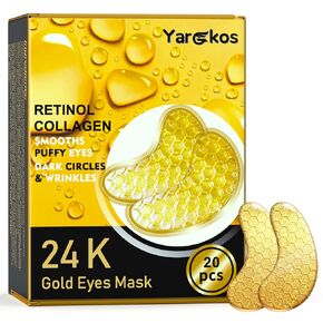 20 Pcs 24K Gold Under Eye Patches Set, Collagen Golden Eye Mask for Puffy Eyes, Dark Circles, Men Travel Undereye Gel Pads for Puffiness Wrinkle, Women Cooling Hydrating Eye Skin Care