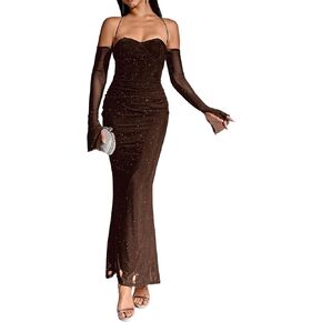 Parthea Women’s Sexy Dress Sequin Sparkly Glitter Dress Off Shoulder Long Sleeve Cocktail Evening Party Elegant Mixi Dress