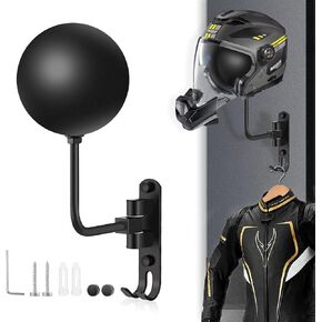 Motorcycle Helmet Rack Wall Mount 180 Degree Rotation Metal Bike Helmet Holder Mount Bicycle Helmet Display Hanger Stand with Wood Hanger & 2 Hooks for Motorcycle Bike Baseball Rugby Helmet - 2 Pack