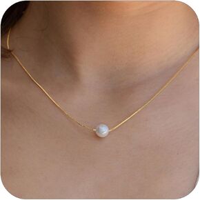 Pearl Necklaces for Women, Dainty 14K Gold/Silver Plated Pearl Necklace, Simple White Pearls Choker Y-shaped Pearl Single Pearl Cute Pearl Thin Chain Necklace, Elegant Women Wedding Jewelry