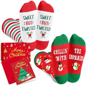 HAPPYPOP Christmas Gifts Stocking Socks for Girls Kids - Twisted Knee High Socks with Greeting Card 2 Pack