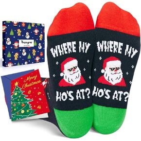 HAPPYPOP Christmas Gifts Stocking Socks for Boys Girls - Gingerbread Socks Santa Gifts for Kids with Card