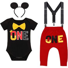 IMEKIS Toddler Boys Mouse 2nd Birthday Outfit Bowtie Romper Long Pants Headband Fall Winter Cake Smash Clothes