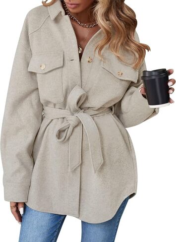 ZESICA Women's Casual Trench Coat Long Sleeve Lapel Button Down Belted Jacket Outerwear Peacoat with Pockets in Saudi Arabia