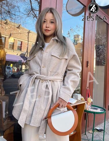 ZESICA Women's Casual Trench Coat Long Sleeve Lapel Button Down Belted Jacket Outerwear Peacoat with Pockets in Saudi Arabia