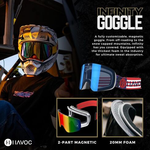 Havoc Racing Magnetic Frameless Goggles - For Motocross, Dirt Biking, Snowboarding, ATV, & UTV - UV Blocking Anti-Fog Goggles in Kuwait