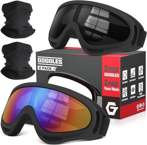 OXG 2 Pack Motorcycle Goggles with 2 Neck Gaiters, UV400 Protection Dirt Bike Goggles Dust-proof Motocross ATV Skiing Goggles in Saudi Arabia