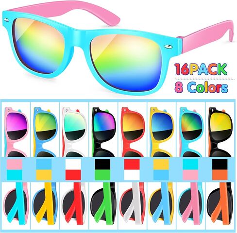 Kids Sunglasses Bulk - 16 Pack Neon Sunglasses with UV400 Protection for Boys and Girls, Party Favors for Kids 3-8 in Saudi Arabia