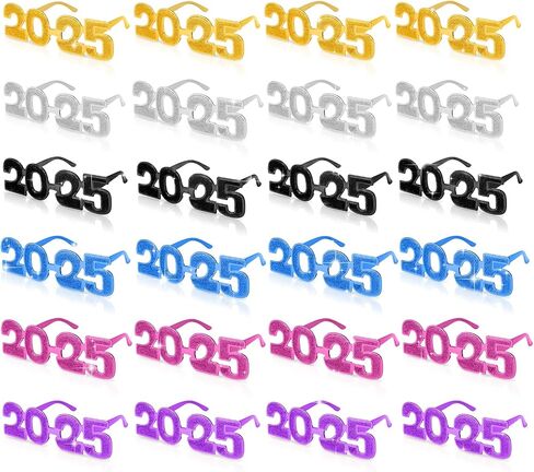 2025 Plastic Glasses Happy New Year Glitter Eyeglasses for 2025 Party New Year Eve Costume Photo Prop Supplies in Saudi Arabia