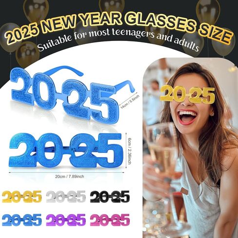 2025 Plastic Glasses Happy New Year Glitter Eyeglasses for 2025 Party New Year Eve Costume Photo Prop Supplies in Saudi Arabia