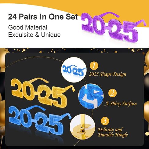 2025 Plastic Glasses Happy New Year Glitter Eyeglasses for 2025 Party New Year Eve Costume Photo Prop Supplies in Saudi Arabia