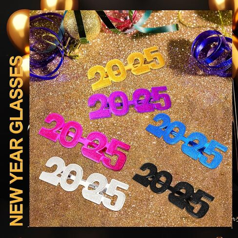 2025 Plastic Glasses Happy New Year Glitter Eyeglasses for 2025 Party New Year Eve Costume Photo Prop Supplies in Saudi Arabia