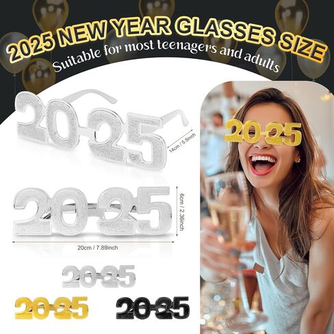 2025 Plastic Glasses Happy New Year Glitter Eyeglasses for 2025 Party New Year Eve Costume Photo Prop Supplies in Saudi Arabia