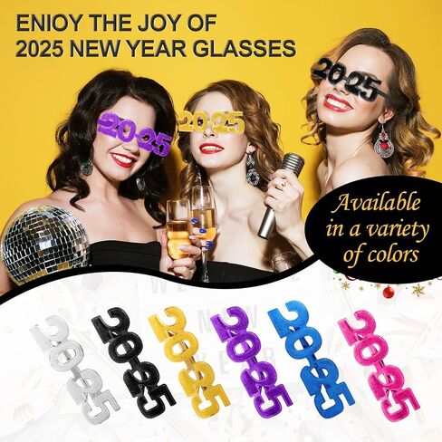 2025 Plastic Glasses Happy New Year Glitter Eyeglasses for 2025 Party New Year Eve Costume Photo Prop Supplies in Saudi Arabia