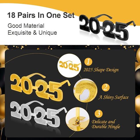 2025 Plastic Glasses Happy New Year Glitter Eyeglasses for 2025 Party New Year Eve Costume Photo Prop Supplies in Saudi Arabia