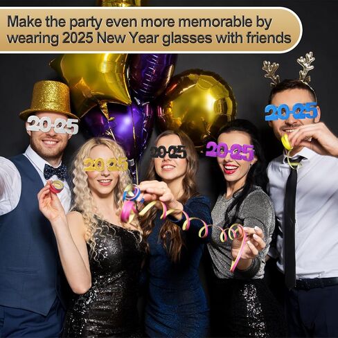 2025 Plastic Glasses Happy New Year Glitter Eyeglasses for 2025 Party New Year Eve Costume Photo Prop Supplies in Saudi Arabia