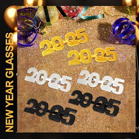 2025 Plastic Glasses Happy New Year Glitter Eyeglasses for 2025 Party New Year Eve Costume Photo Prop Supplies in Saudi Arabia