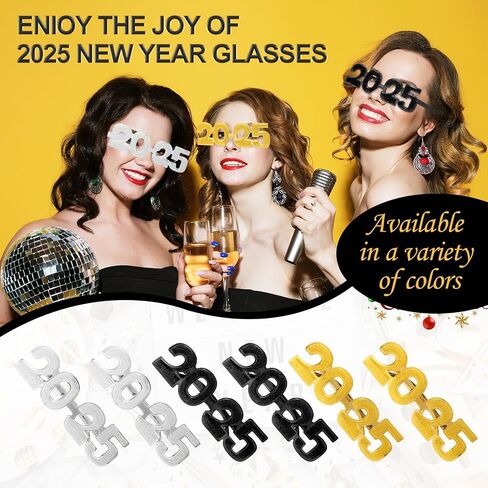 2025 Plastic Glasses Happy New Year Glitter Eyeglasses for 2025 Party New Year Eve Costume Photo Prop Supplies in Saudi Arabia