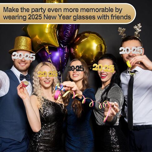2025 Plastic Glasses Happy New Year Glitter Eyeglasses for 2025 Party New Year Eve Costume Photo Prop Supplies in Saudi Arabia