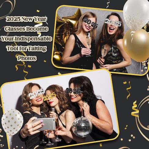 2025 Plastic Glasses Happy New Year Glitter Eyeglasses for 2025 Party New Year Eve Costume Photo Prop Supplies in Saudi Arabia