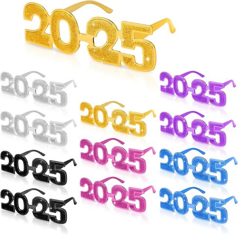 2025 Plastic Glasses Happy New Year Glitter Eyeglasses for 2025 Party New Year Eve Costume Photo Prop Supplies in Saudi Arabia