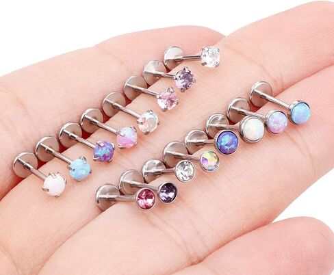 18G 20G Threadless Push in Nose Ring Studs Flat Back Earrings 316L Surgical Steel Tragus Helix Cartilage Earrings Medusa Labret Lip Piercing Jewelry For Women Men Opal CZ 1.5mm 2mm 2.5mm 3mm in Saudi Arabia