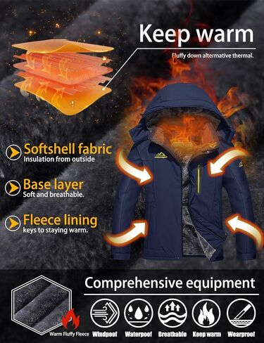 TACVASEN Men's Winter Ski Jacket Waterproof Snow Coats Snowboard Fleece Lining Jacket Warm Parka with Hooded in Saudi Arabia