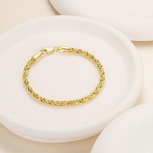 14K Gold Bracelets for Women & for Men Bracelet Round Strand Rope Gold Chain Bracelet Lobster Clasp Perfect Gifts for Women Men 7, 7.5, 8, 8.5in in Saudi Arabia