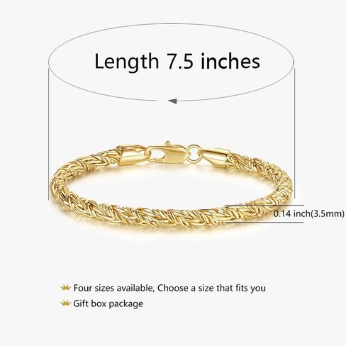 14K Gold Bracelets for Women & for Men Bracelet Round Strand Rope Gold Chain Bracelet Lobster Clasp Perfect Gifts for Women Men 7, 7.5, 8, 8.5in in Saudi Arabia