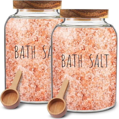 Bath Salts Glass Jar - Bath Salt Container with Wooden Lid and Scoop, for Bathroom Bath Decor Bathtub Accessories for Women - Airtight Storage (1) in Saudi Arabia