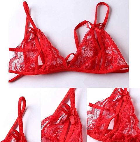 Women's Bra and Panty Set 2 Piece Sexy Lace Babydoll Lingerie Self Tie Bra and Strappy Panty Thong for Wedding Travel in Kuwait