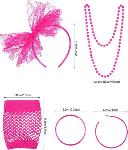 Blulu 80s Fancy Dress Costume Accessories Lace Headband Earrings Fishnet Gloves Necklace Bracelet for Women 80's Party in Saudi Arabia