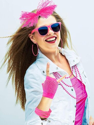 Blulu 80s Fancy Dress Costume Accessories Lace Headband Earrings Fishnet Gloves Necklace Bracelet for Women 80's Party in Saudi Arabia
