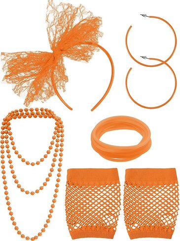 Blulu 80s Fancy Dress Costume Accessories Lace Headband Earrings Fishnet Gloves Necklace Bracelet for Women 80's Party in Saudi Arabia