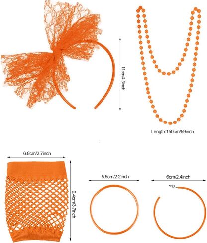 Blulu 80s Fancy Dress Costume Accessories Lace Headband Earrings Fishnet Gloves Necklace Bracelet for Women 80's Party in Saudi Arabia