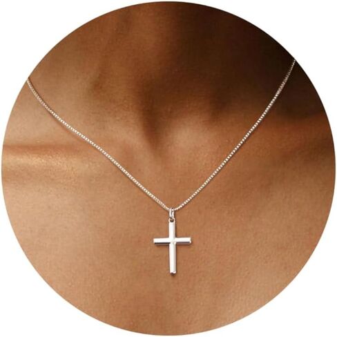 ORAZIO Cross Necklace for Women 925 Sterling Silver Cross Necklace Tiny CZ Silver/Gold Cross Necklace Simple Box Chain Cross Pendant Choker Necklace in Kuwait