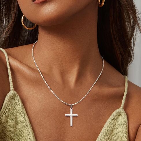 ORAZIO Cross Necklace for Women 925 Sterling Silver Cross Necklace Tiny CZ Silver/Gold Cross Necklace Simple Box Chain Cross Pendant Choker Necklace in Kuwait