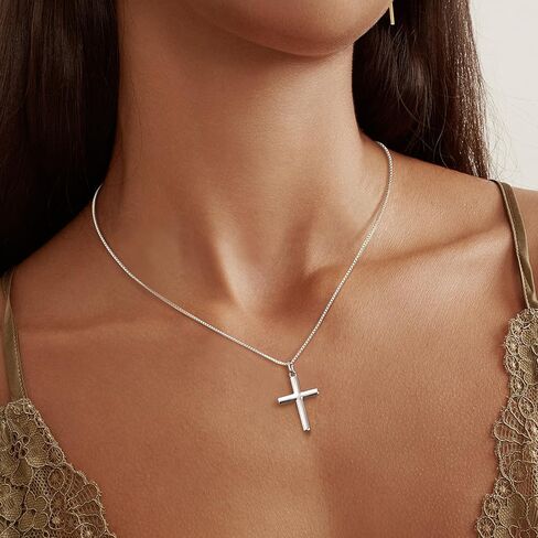 ORAZIO Cross Necklace for Women 925 Sterling Silver Cross Necklace Tiny CZ Silver/Gold Cross Necklace Simple Box Chain Cross Pendant Choker Necklace in Kuwait
