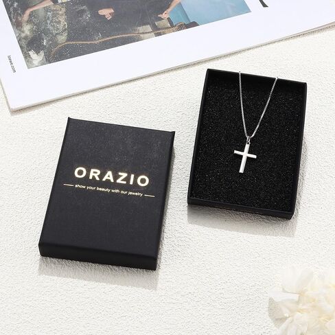 ORAZIO Cross Necklace for Women 925 Sterling Silver Cross Necklace Tiny CZ Silver/Gold Cross Necklace Simple Box Chain Cross Pendant Choker Necklace in Kuwait