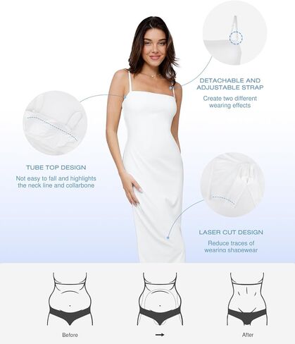 Popilush Maxi Womens Shapewear Dress Long Dresses Built-in Bra Slip with Adjustable Straps Bodycon Tube in Kuwait