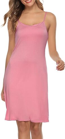 Vlazom Women Full Slips Sexy Soft Under Dress Basic Adjustable Spaghetti Strap Cami Slip Chemises V Neck Negligee in Saudi Arabia
