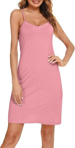Vlazom Women Full Slips Sexy Soft Under Dress Basic Adjustable Spaghetti Strap Cami Slip Chemises V Neck Negligee in Saudi Arabia