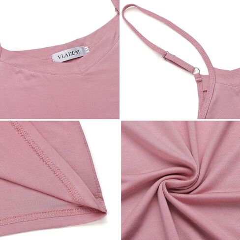 Vlazom Women Full Slips Sexy Soft Under Dress Basic Adjustable Spaghetti Strap Cami Slip Chemises V Neck Negligee in Saudi Arabia
