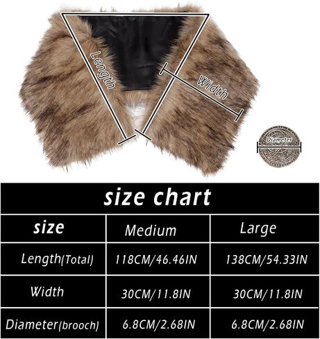 L'VOW Women Viking Faux Fur Shawl and Wrap Fur Stole with Medieval Brooch Fur Collar for LARP GoT Warrior Costume Accessories in Saudi Arabia