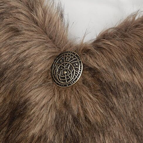L'VOW Women Viking Faux Fur Shawl and Wrap Fur Stole with Medieval Brooch Fur Collar for LARP GoT Warrior Costume Accessories in Saudi Arabia
