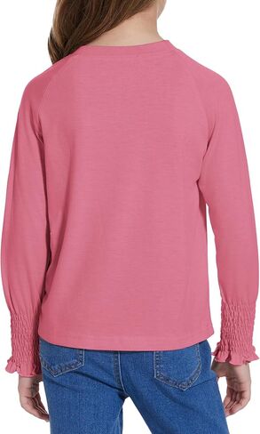 Girls Long Sleeve Shirts School Casual Tops Pleated Trim Crewneck Soft Dressy Basic T-Shirt Blouses 4-12 Years in Kuwait