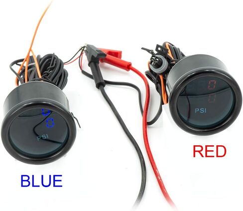 Dual Display Air Suspension Gauge Air Ride Air Pressure Gauge 2Inch 0-220PSI with 2Pcs 1/8NPT Sensors and 16.5ft Sensor Cable LCD Red in Kuwait